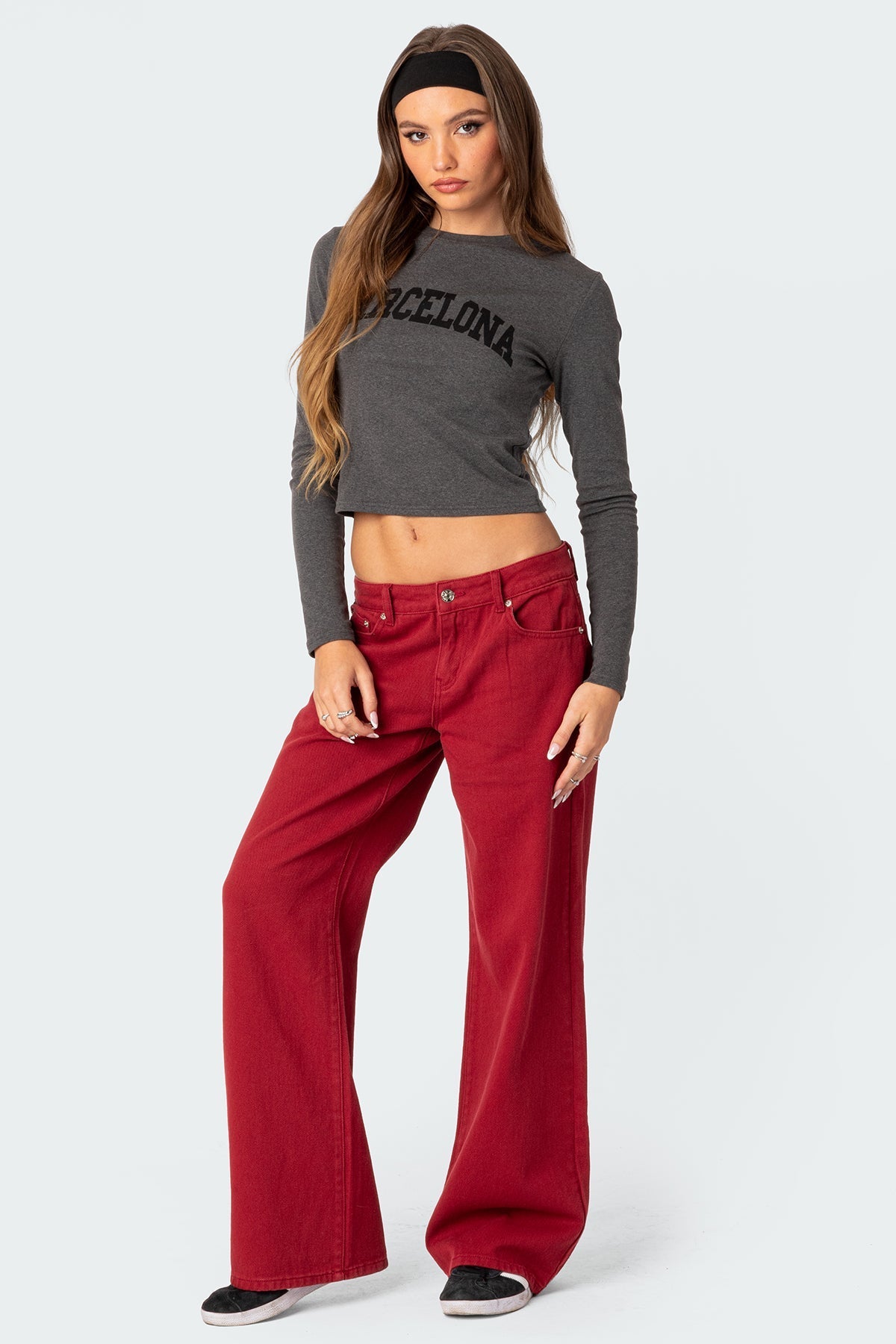 RED LOW RISE JEANS
