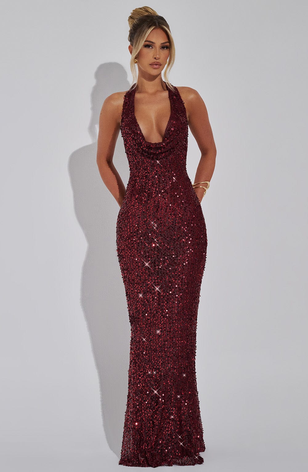 RED GLITTER MAXI DRESS