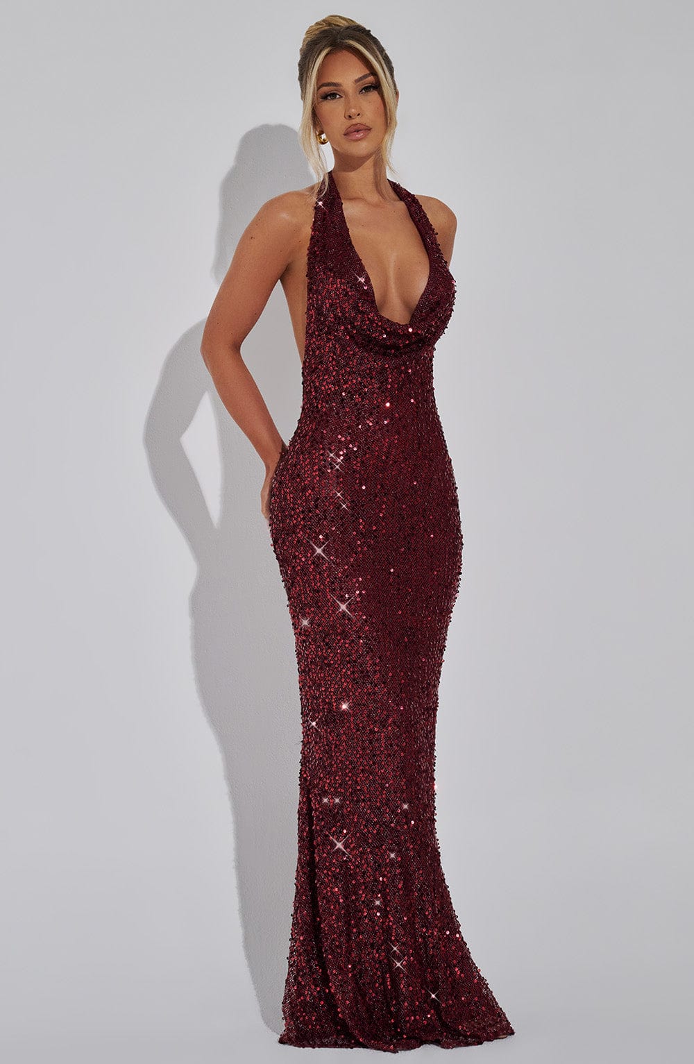 RED GLITTER MAXI DRESS