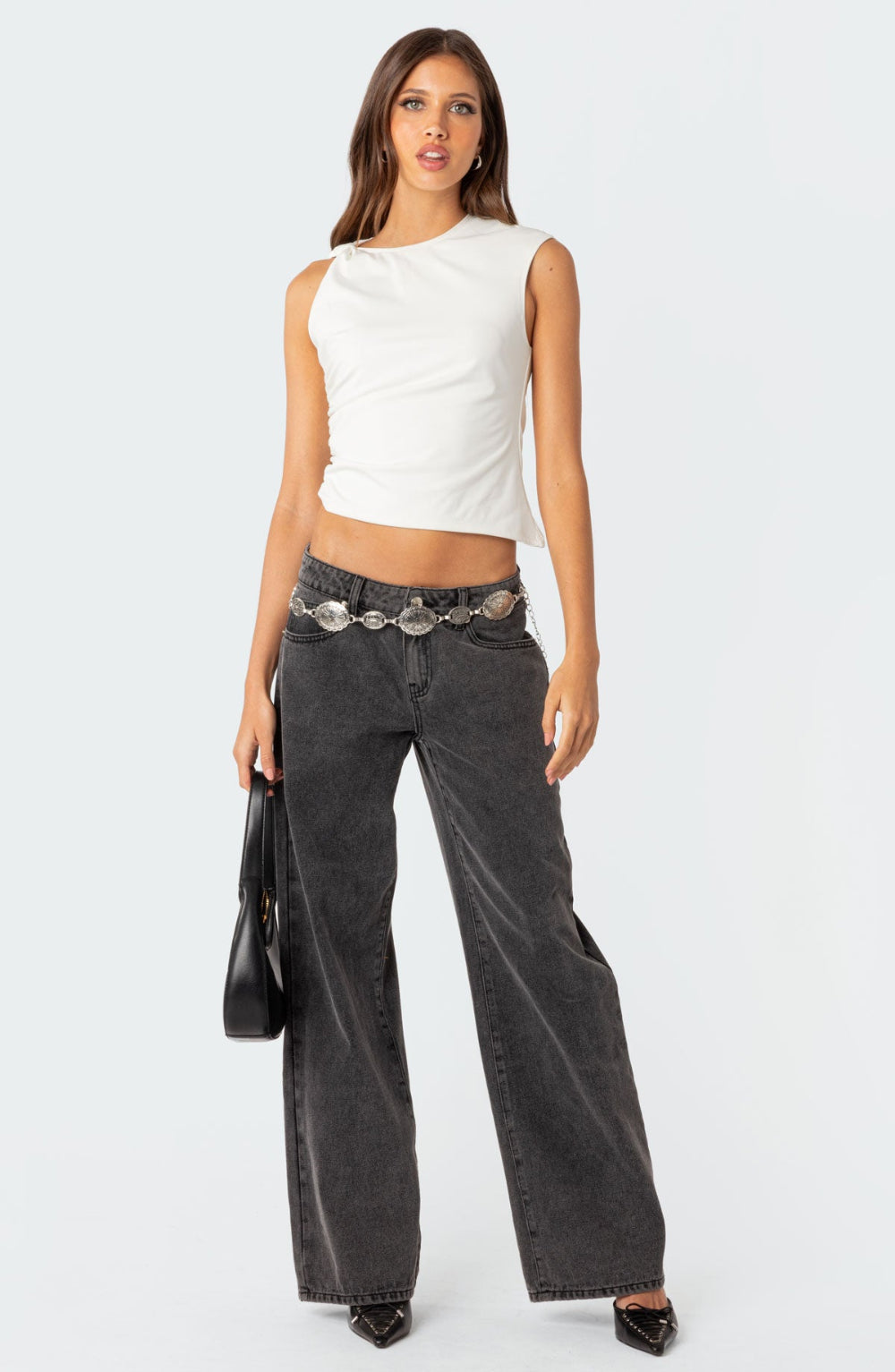 WASHED BLACK HIGH WAIST JEANS