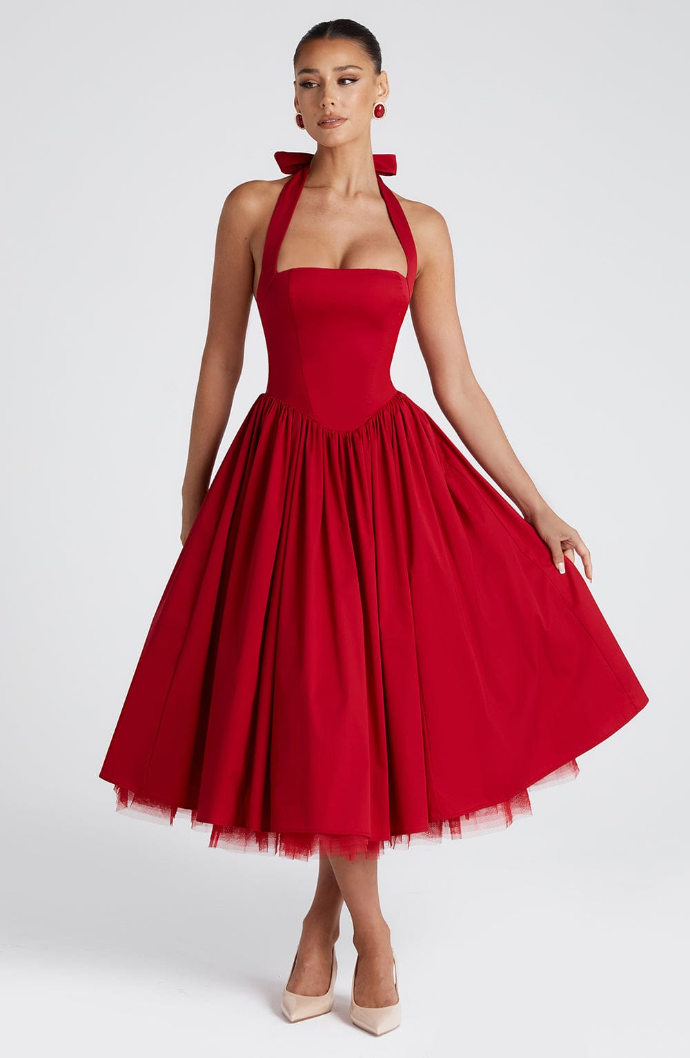 RED MIDI DRESS