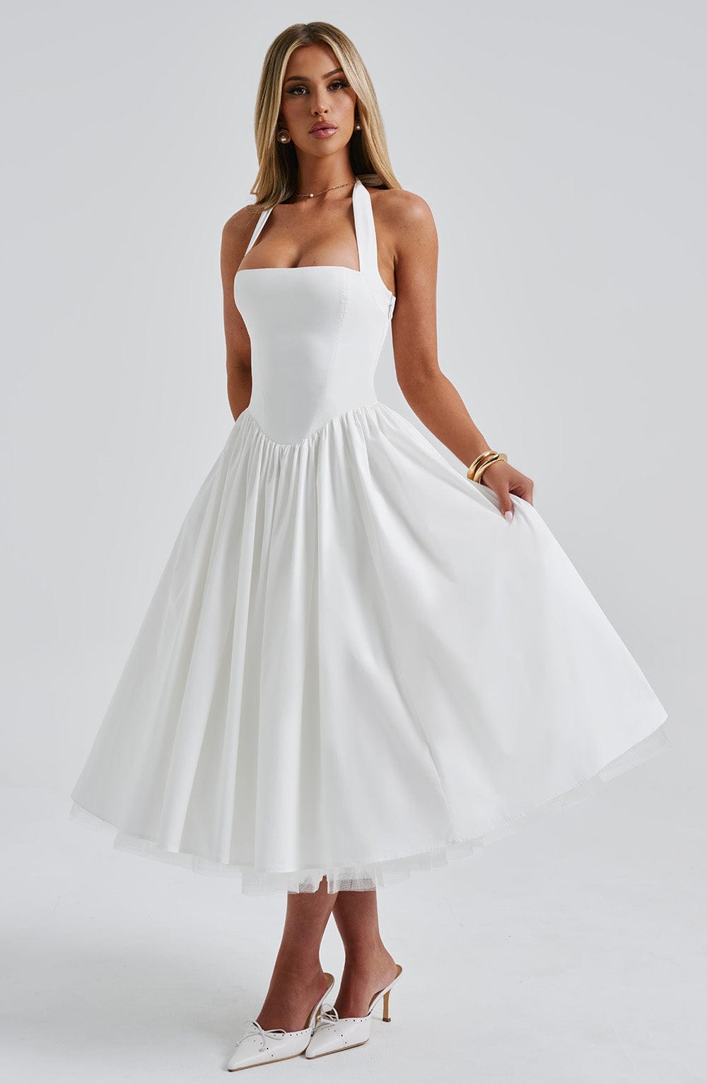 WHITE MIDI DRESS