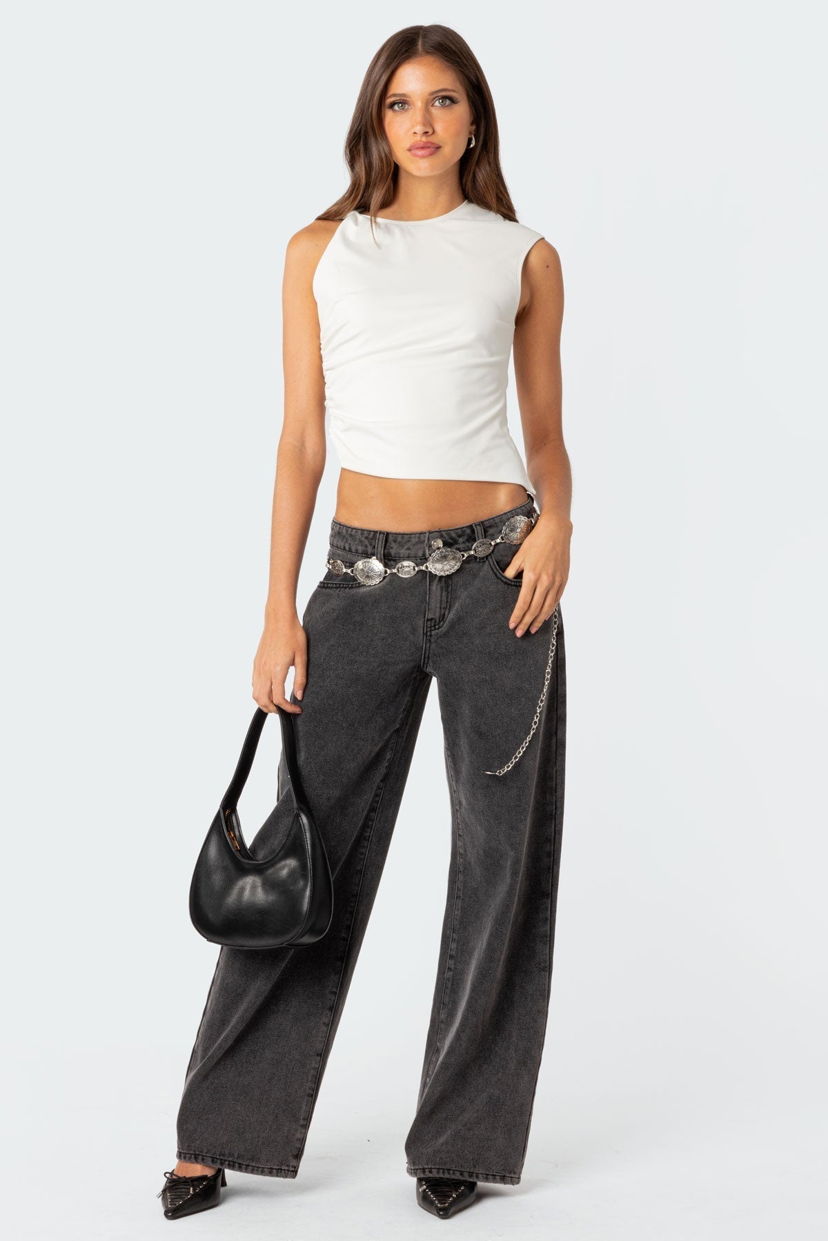 WASHED BLACK HIGH WAIST JEANS